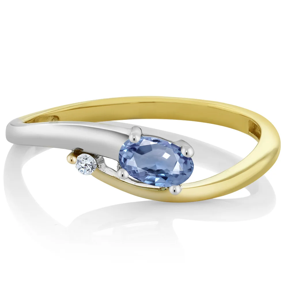 GemStoneKing 0 27 КТ овальной натуральный голубой сапфир с Diamond Accent кольцо 10 К