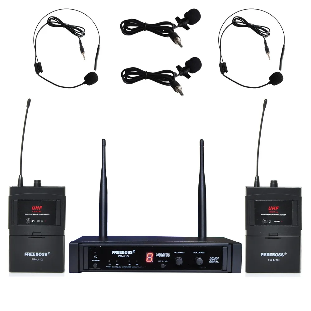 Freeboss FB U10H2 двухсторонний цифровой UHF беспроводной микрофон с 2 лацканами
