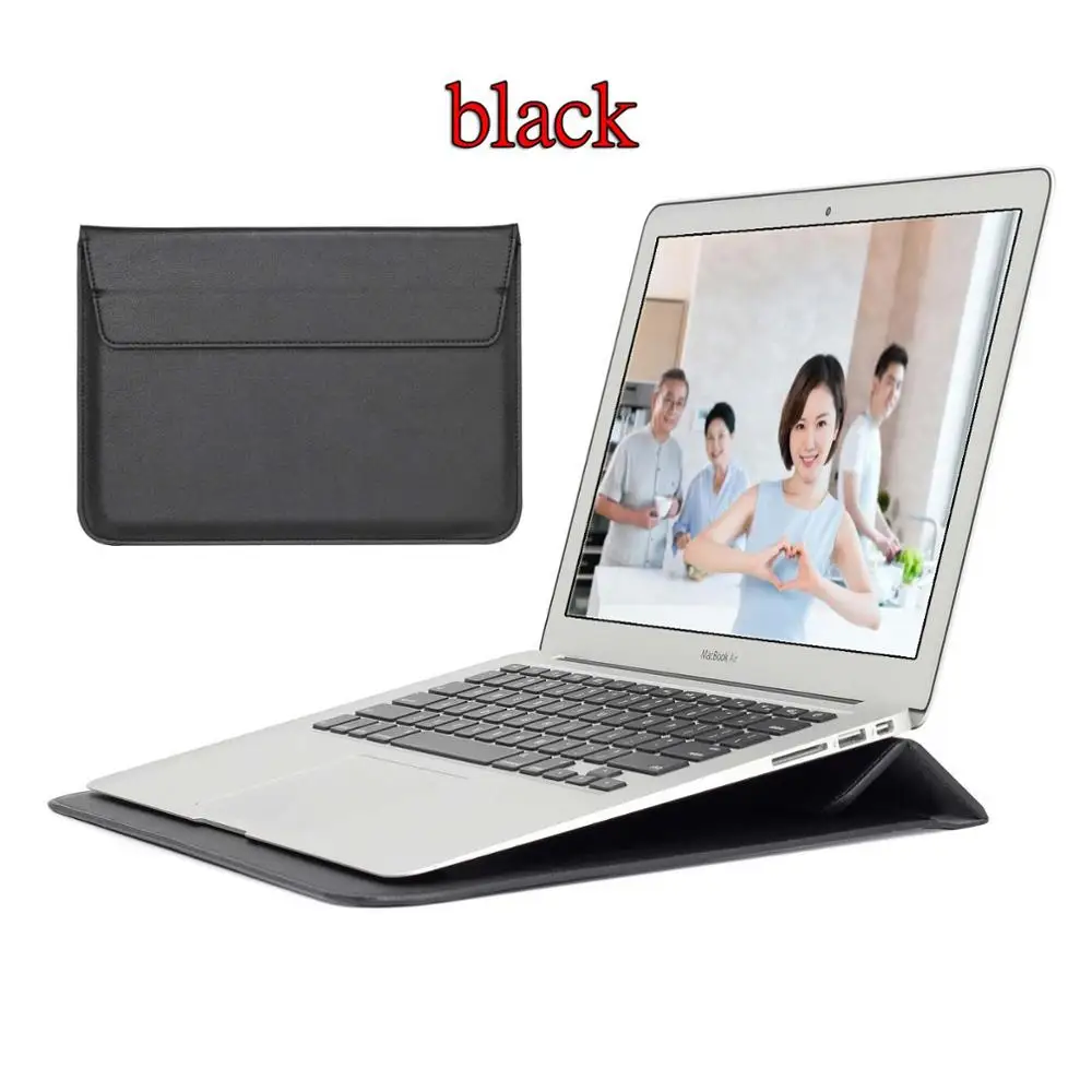 Защитная Кожаная сумка SDYGHHT для Macbook Air 13 Pro retina 12 13 15 чехол для ноутбука Macbook new Air 13 A1932 чехол-подставка - Цвет: Black