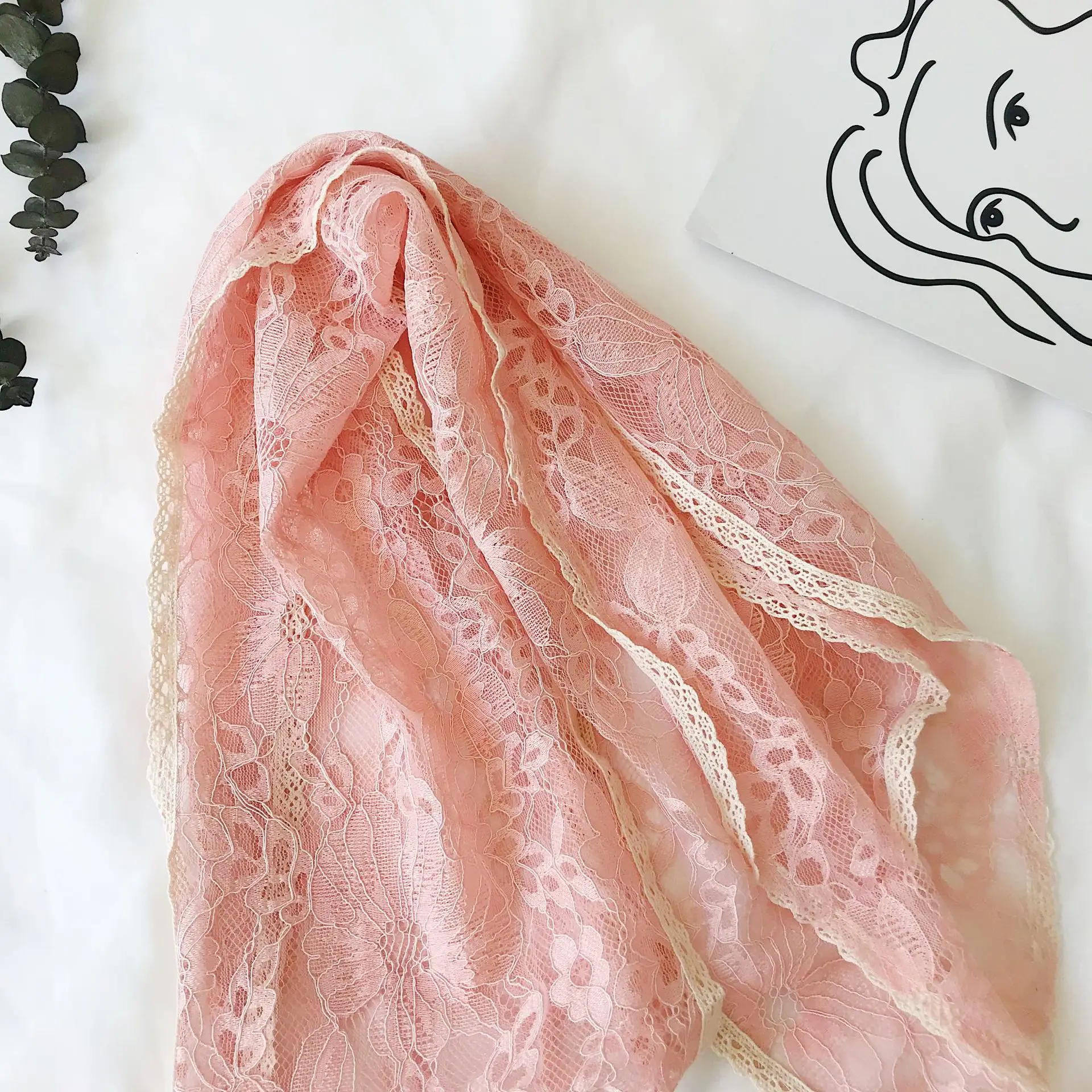 Новинка 2019 модный однотонный кружевной шарф ажурная сетка Женская Всесезонная