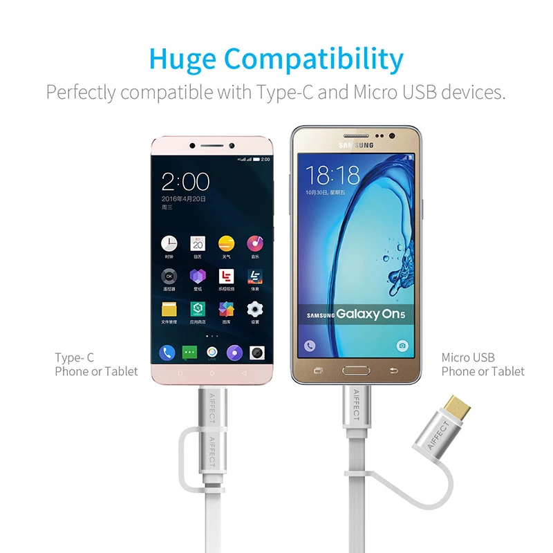 AIFFECT 2 Упаковка в 1 Type-C кабель для быстрой зарядки и Micro USB Nexus 5X 6 P OnePlus ZUK Z1 LG Xiaomi 4C |