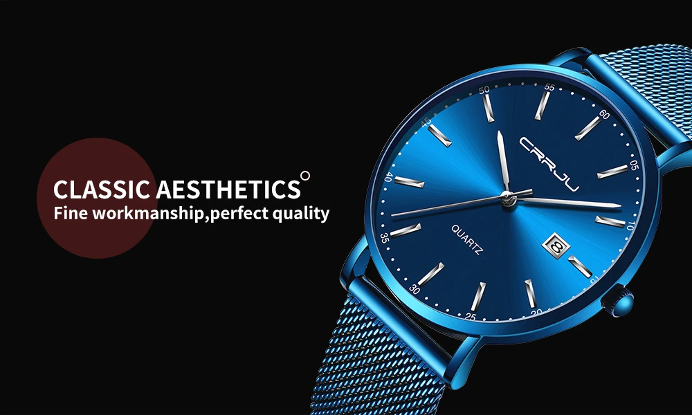 Reloj hombre CRRJU Лидирующий бренд Роскошные Синие водонепроницаемые часы тонкие Стильные повседневные кварцевые часы с датой мужские спортивные часы с сетчатым ремешком