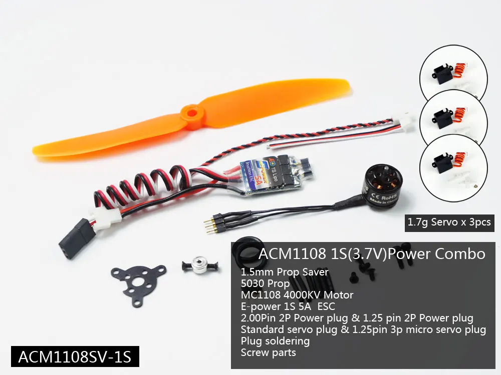 AEORC ACM1106 08 1S микро мощность комбинированная система MC1106 08 3800KV 4000KV бесщеточный двигатель с 5A ESC 5030 пропеллером 1,7g Servo