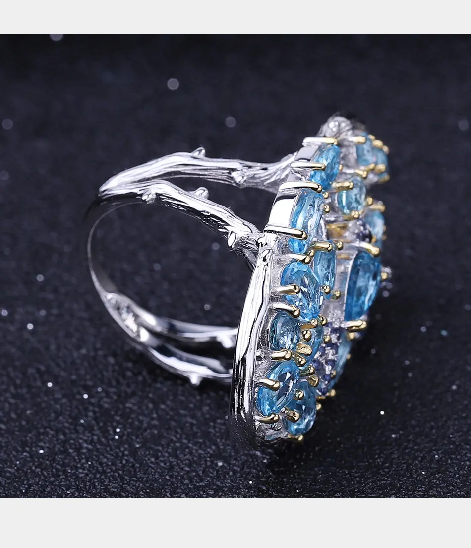 GEM'S балетное 925 пробы Серебряное кольцо ручной работы с лесными птицами для женщин Свадебное Кольцо 6.12Ct натуральный Швейцарский Голубой Топаз кольцо хорошее ювелирное изделие
