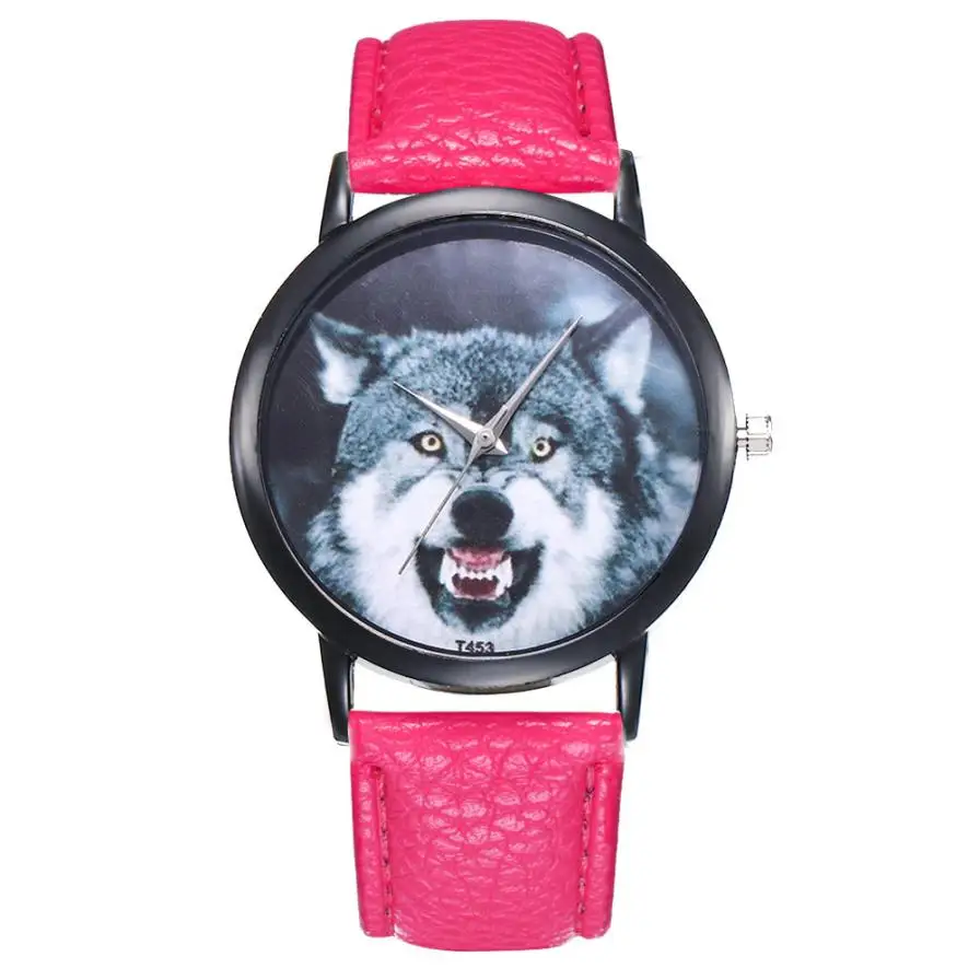 Hot Pink Wolf Unisex Beautiful Ladies WristWatch Fashion Simple Temperament Business Stainless Steel Souvenir gift hand clock#D - Цвет: Hot Pink