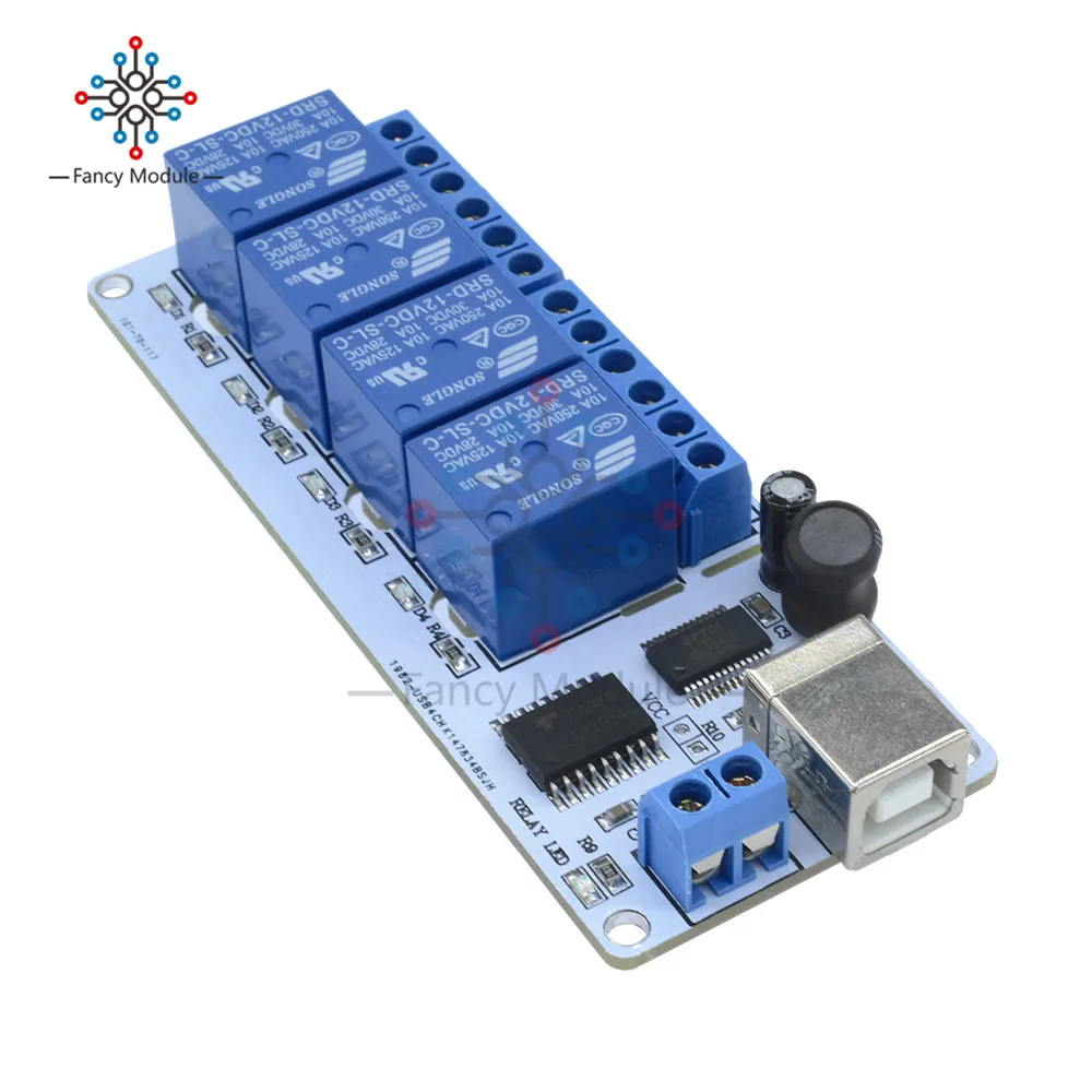 4 канальная Плата USB 5 в 12 В с модулем автоматизации для Arduino PIC DSP AVR кабелем|Реле| |
