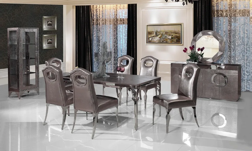 Обеденный стол из нержавеющей стали с комплектом столовой 6 - Цена: 168 218,66 руб.