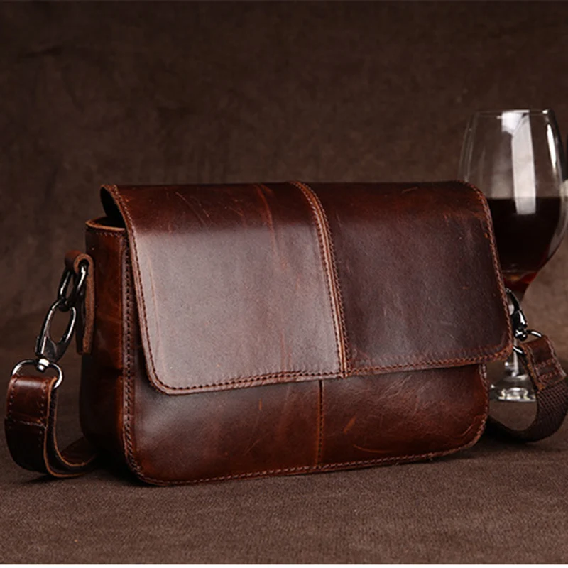 Мужская сумка мессенджер Hobo винтажная на одно плечо из натуральной кожи|bag genuine