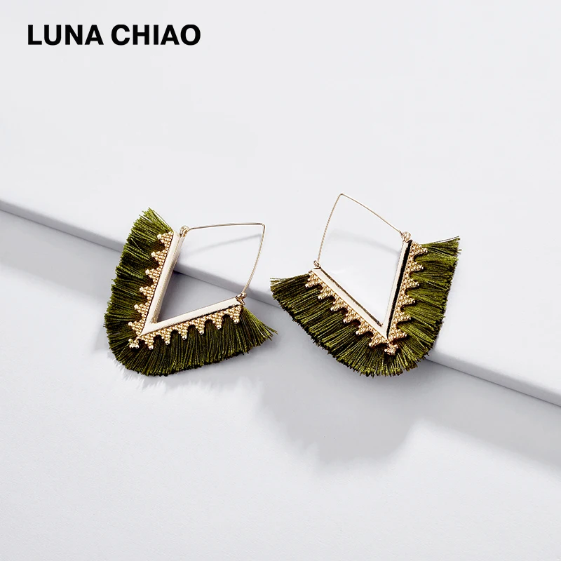 LUNA CHIAO новые трендовые v-образные серьги-капельки с бахромой для женщин большие массивные висячие серьги