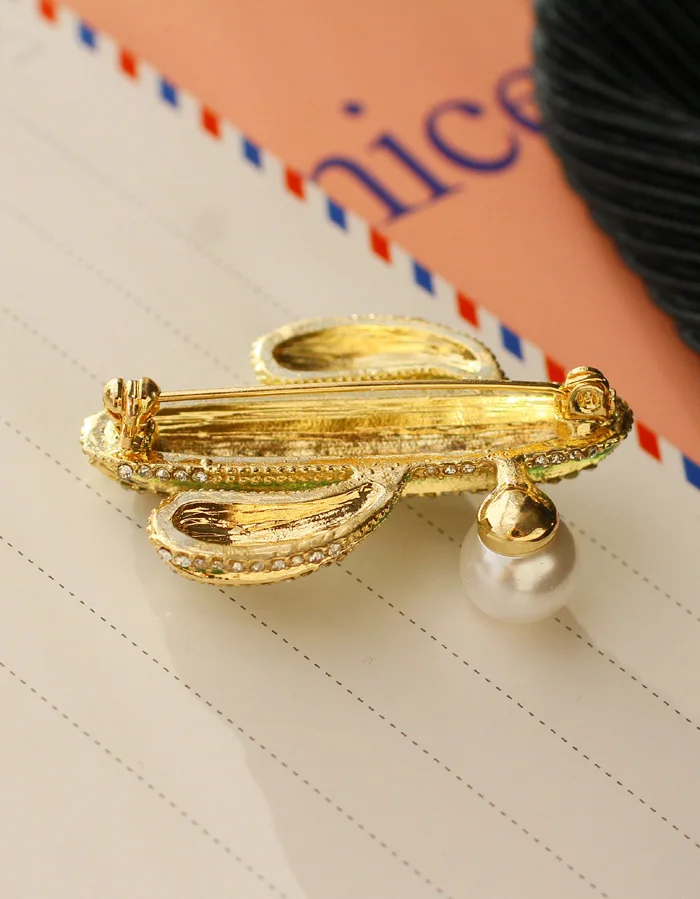 Desert Jewelry Green Cactus Brooches Gold Tone Micro Pave Clear Crystal Imitated Pearl Deco Enamel Cactuses Pins Broach for Suit | Дом и сад