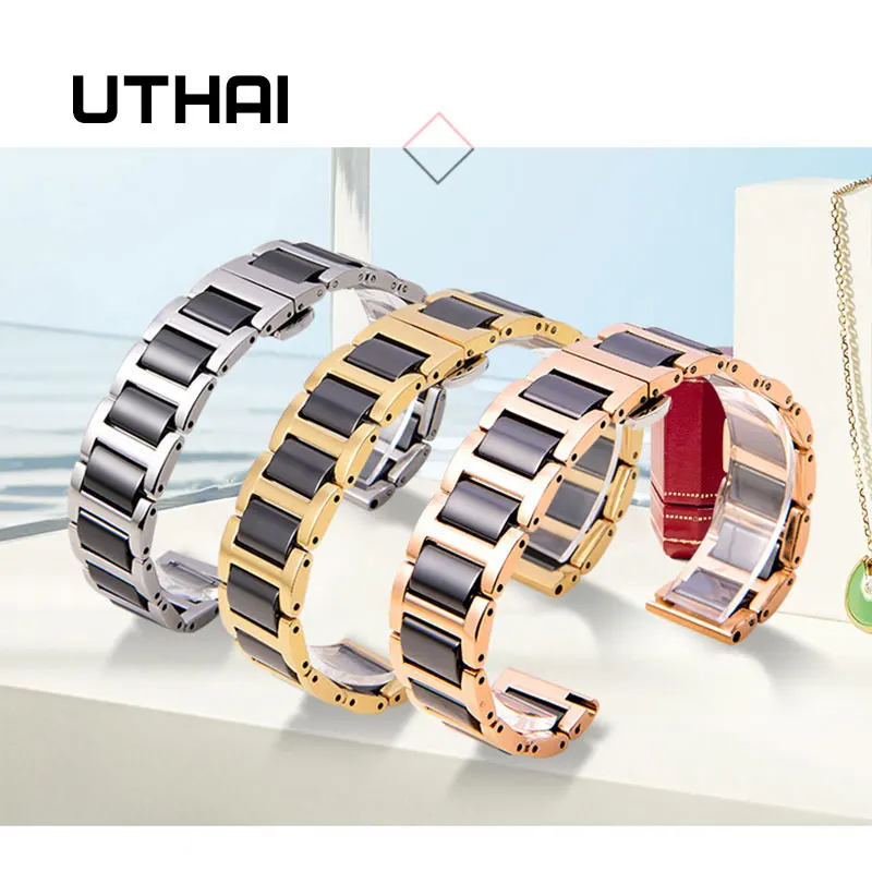 UTHAI C02 Ceramic 20mm watch strap 306L steel 22mm band high quality Watchbands | Наручные часы