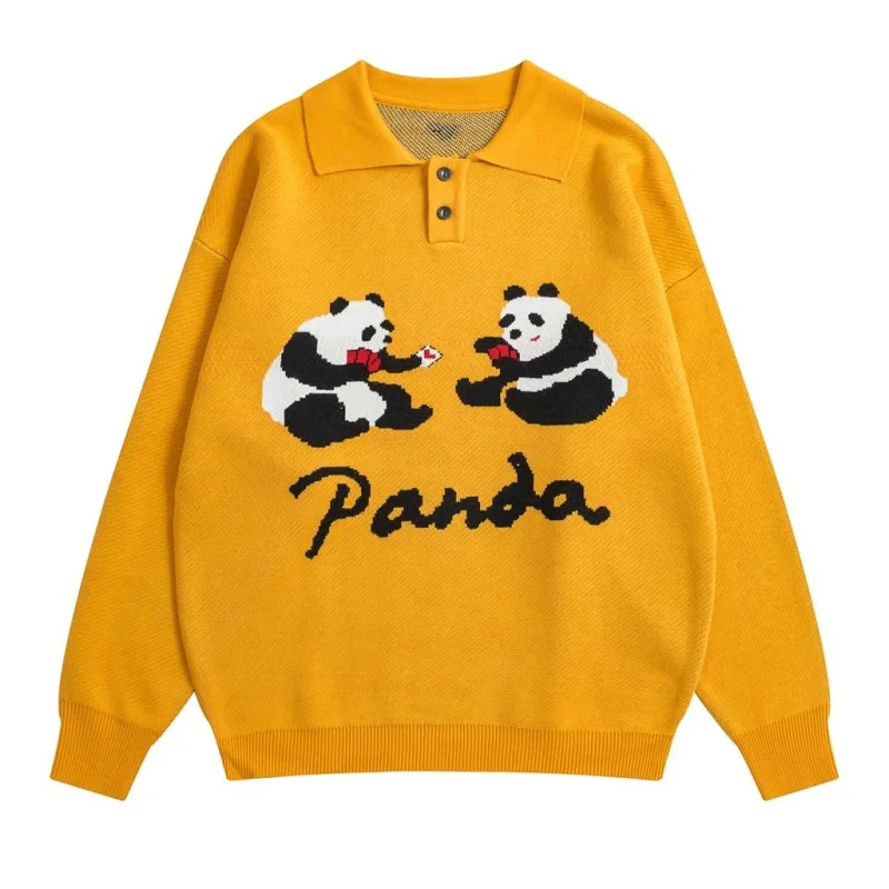 2018 Original Design Autumn Pullover Sweater Oversized Red Yellow Women Winter Warm Knit Jumper Top Pandas High Quality Cotton | Женская