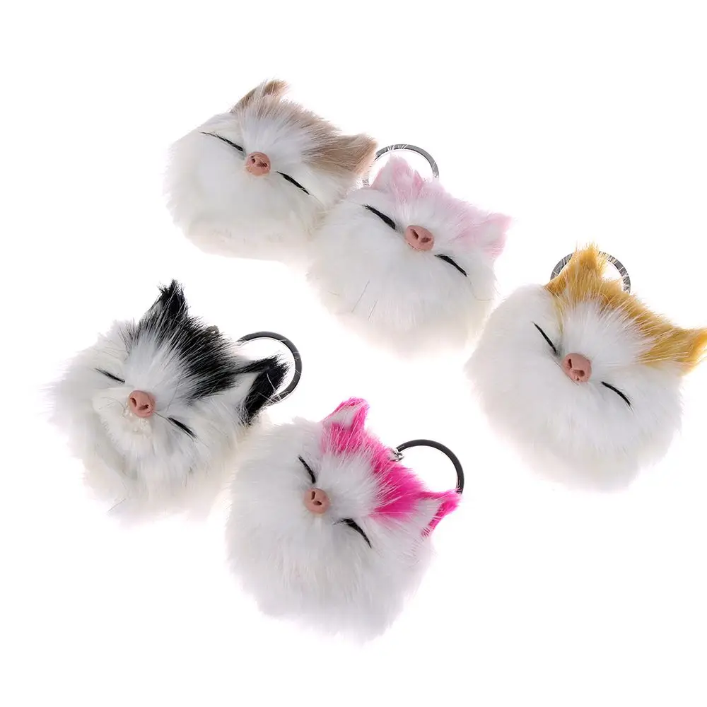 

Cute Sleeping Smile Cat Pompom Keychain Keyring Top Quality Charm Fur Ball Pendants Car Key Chain Accessories Jewelry