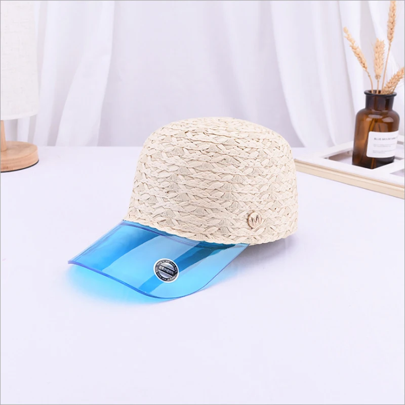 2019 New Summer Female Handmade Straw Patchwork Transparent Pvc Fashion Equestrian Cap Women Leisure Anti-UV Sun Hat | Аксессуары для
