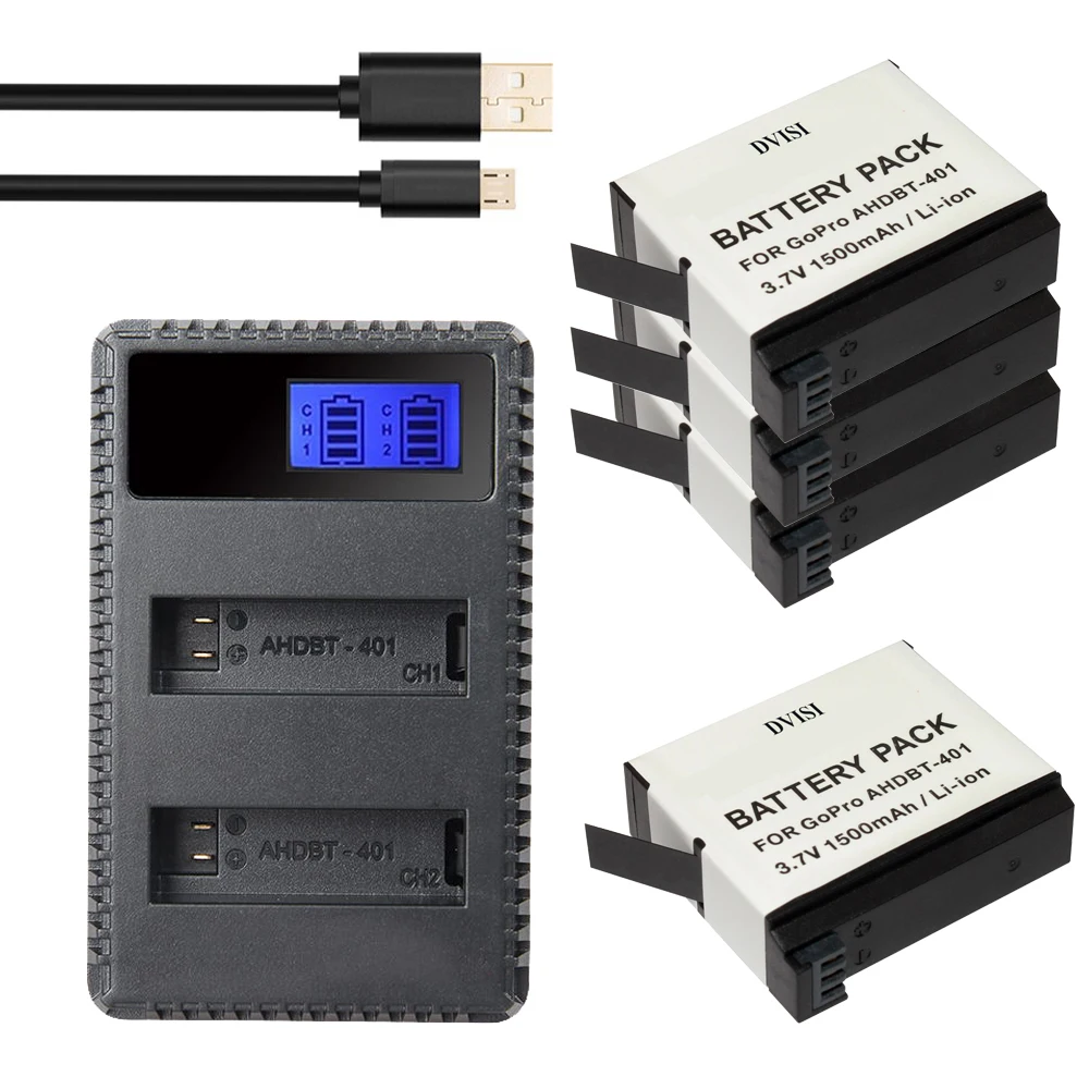 4 аккумулятора для камеры и зарядное устройство с двумя USB-портами ЖК-дисплеем |