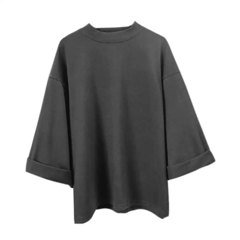 

Newly Women 3/4 Sleeves T-shirt Oversize Loose Round Neck Minimalist Autumn Tops m99