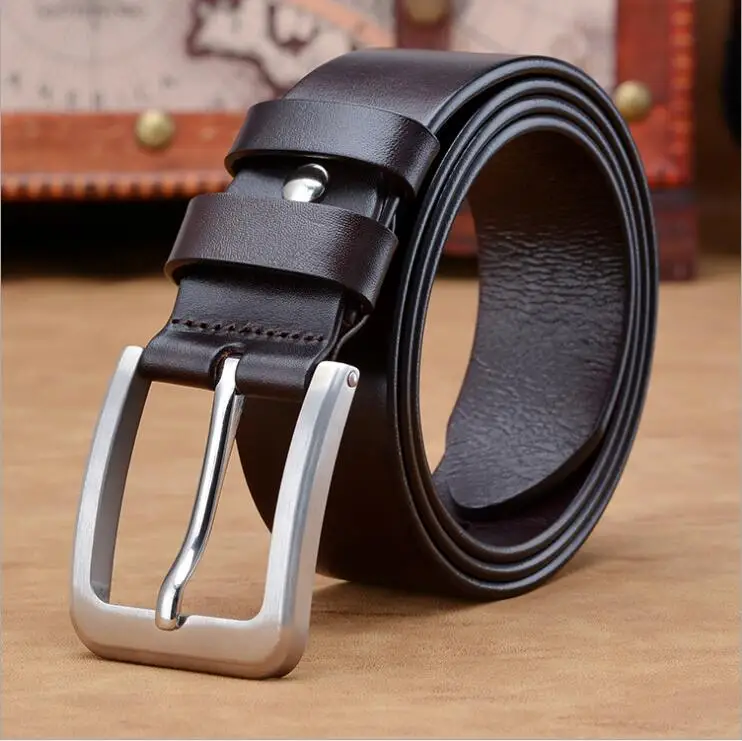 heavy duty airport Men's Full Grain 3.8cm Wide black brown Leather cowboy Bridle Belt with Anti-Scratch Vintage Buckle