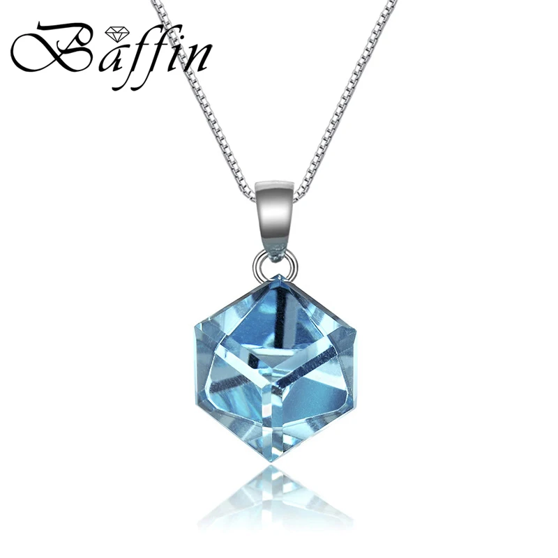BAFFIN Cube подвеска ожерелья Кристаллы от Swarovski элементы серебряного цвета ожерелья для женщин и детей Простые Ювелирные изделия Подарки - Окраска металла: Aquamarine