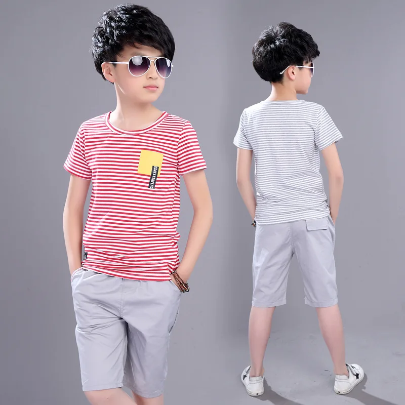 Комплект одежды для маленьких мальчиков летняя хлопковая футболка в полоску +