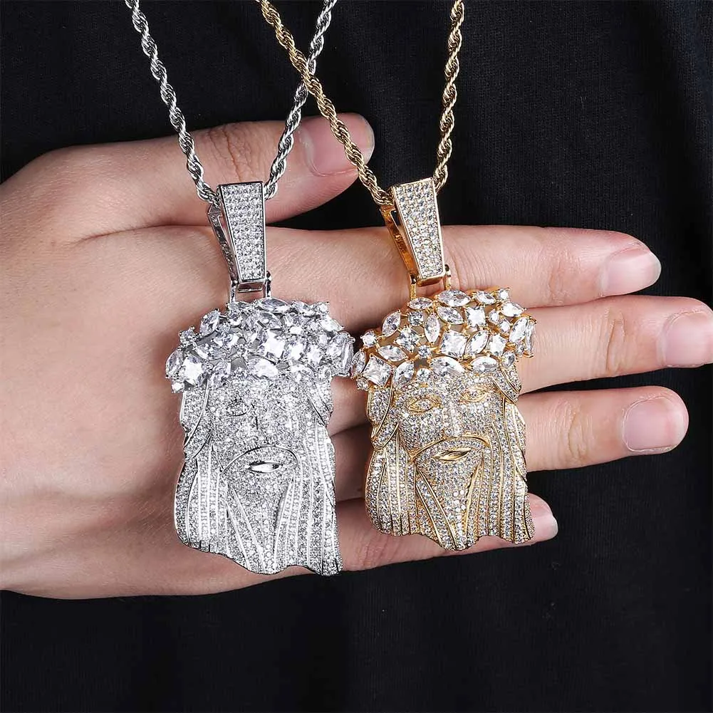 

JINAO New Big Jesus Necklace & Pendant With Tennis Chain gold Color Iced Out Cubic Zircon Men's Hip Hop Jewelry Gift