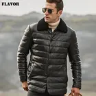 Kожаная куртка мужская пуховое пальто из шкуры ягненка FLAVOR, кожаная куртка с воротником из овечьей шерсти, жакет из натуральной кожи для зимы