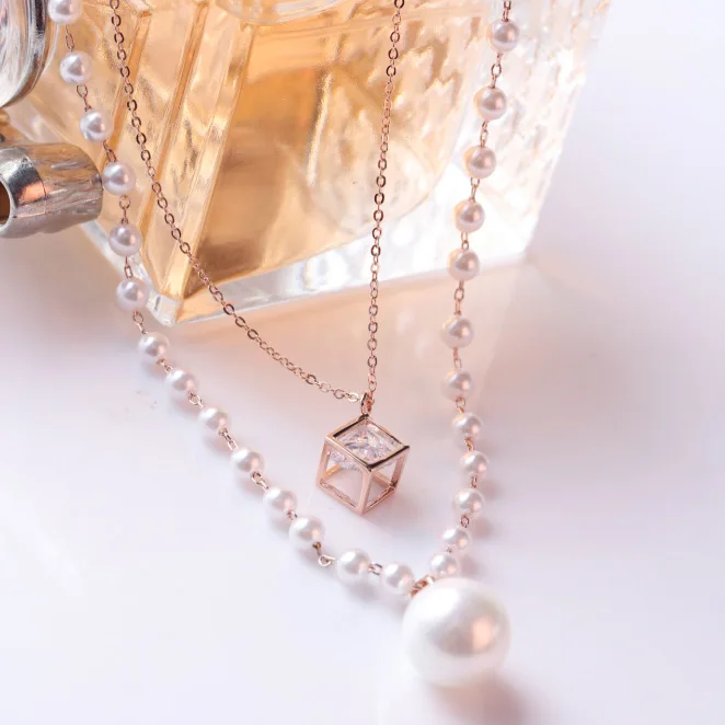 Модные Джокер ключицы жемчуг Циркон двойной длинное ожерелье Женская