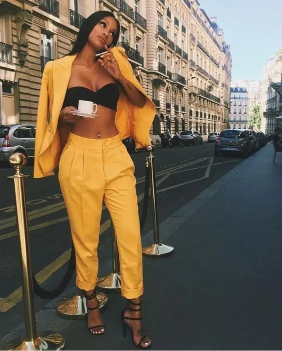 

Women Pant Suits Yellow Slim Ladies Custom Made Business Office Tuxedos Formal Work Wear Suits Evening Outfit Blazer W217
