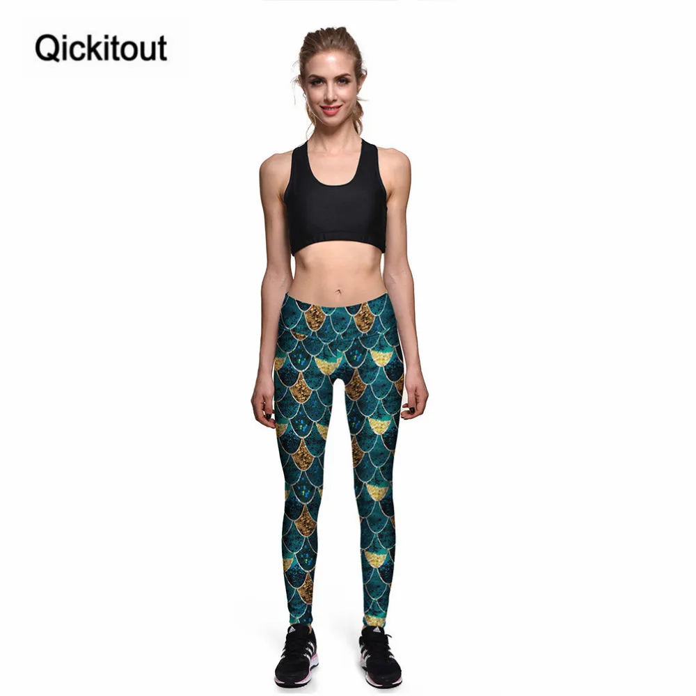 Qickitout новые модные леггинсы сексуальные женские имитация Русалка зеленая