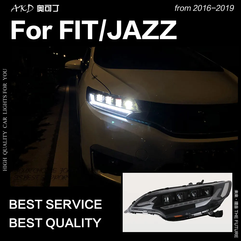 АКД стайлинга автомобилей фара для Fit Jazz фары- динамический сигнал светодиодный светодиодные дневные ходовые огни на передних фарах Bi Xenon Hid авто аксессуары