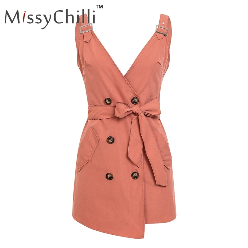 Розовый MissyChill, сексуальное винтажное летнее платье на пуговицах с поясом, женские офисные вечерние короткие пляжные платья, элегантное черное облегающее Клубное платье, повседневное - Цвет: Розовый