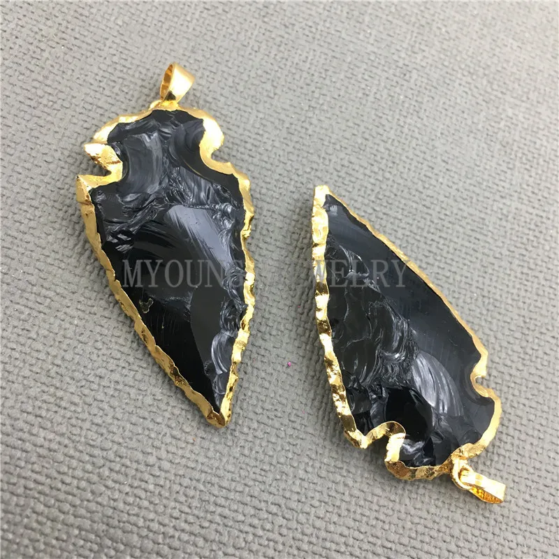 Черный обсидиановый кулон MY0401 с наконечниками стрел драгоценными камнями |