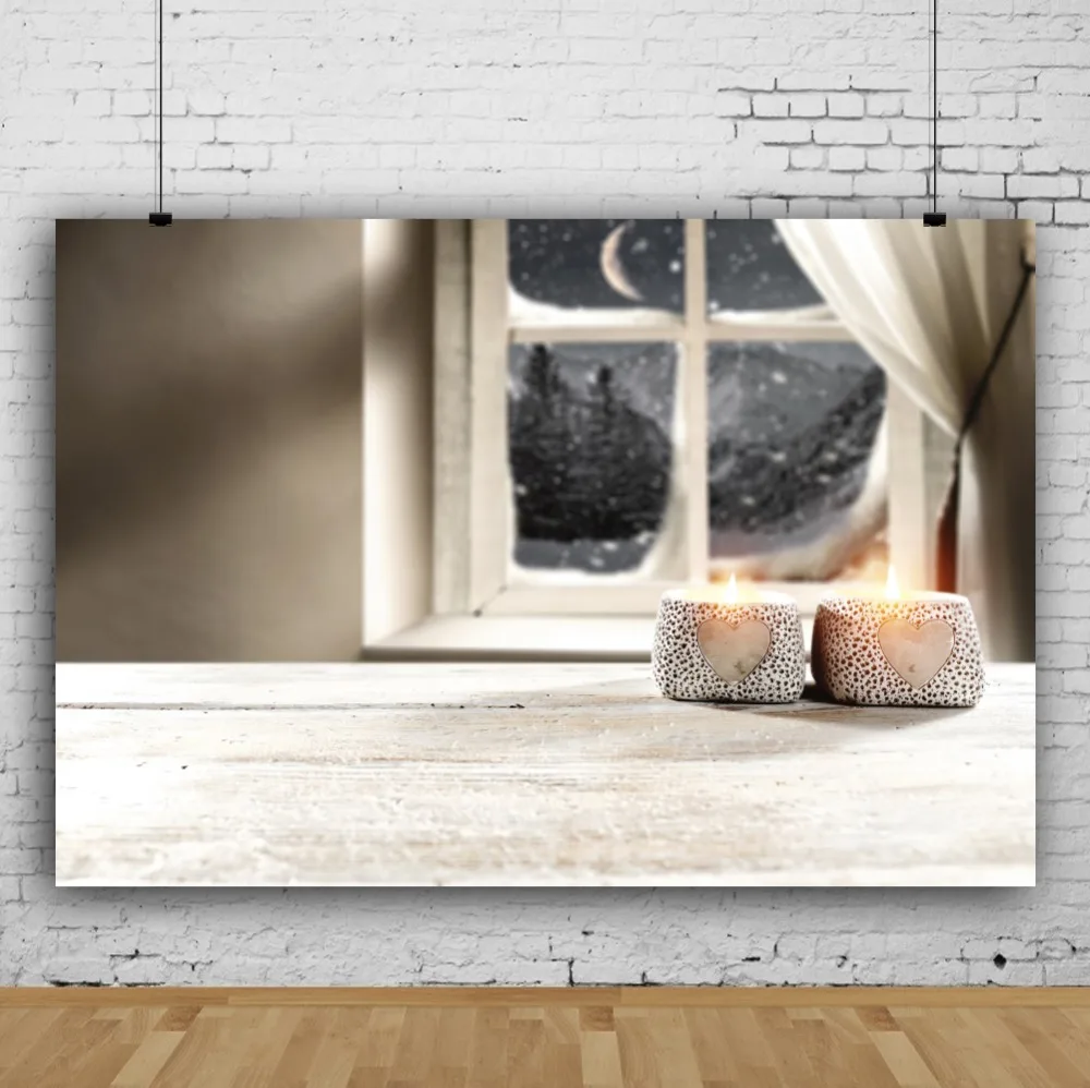 Laeacco Gray Window Curtain Planks Candle Heart Moon Pine Baby Scenic Photo Background Backdrops Photocall Studio | Электроника