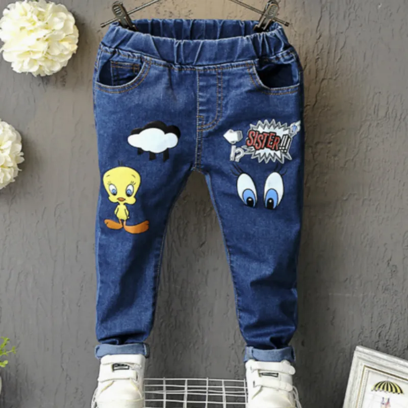 

2019 new children's clothing version boys and girls cartoon print jeans kids boy denim pants baby boy's jean trousers