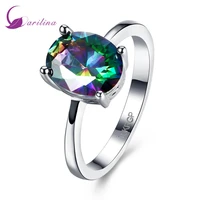 brand designer lab rainbow mystic cubic zirconia silver color overlay fashion jewellery rings for women size 6 7 8 r2023