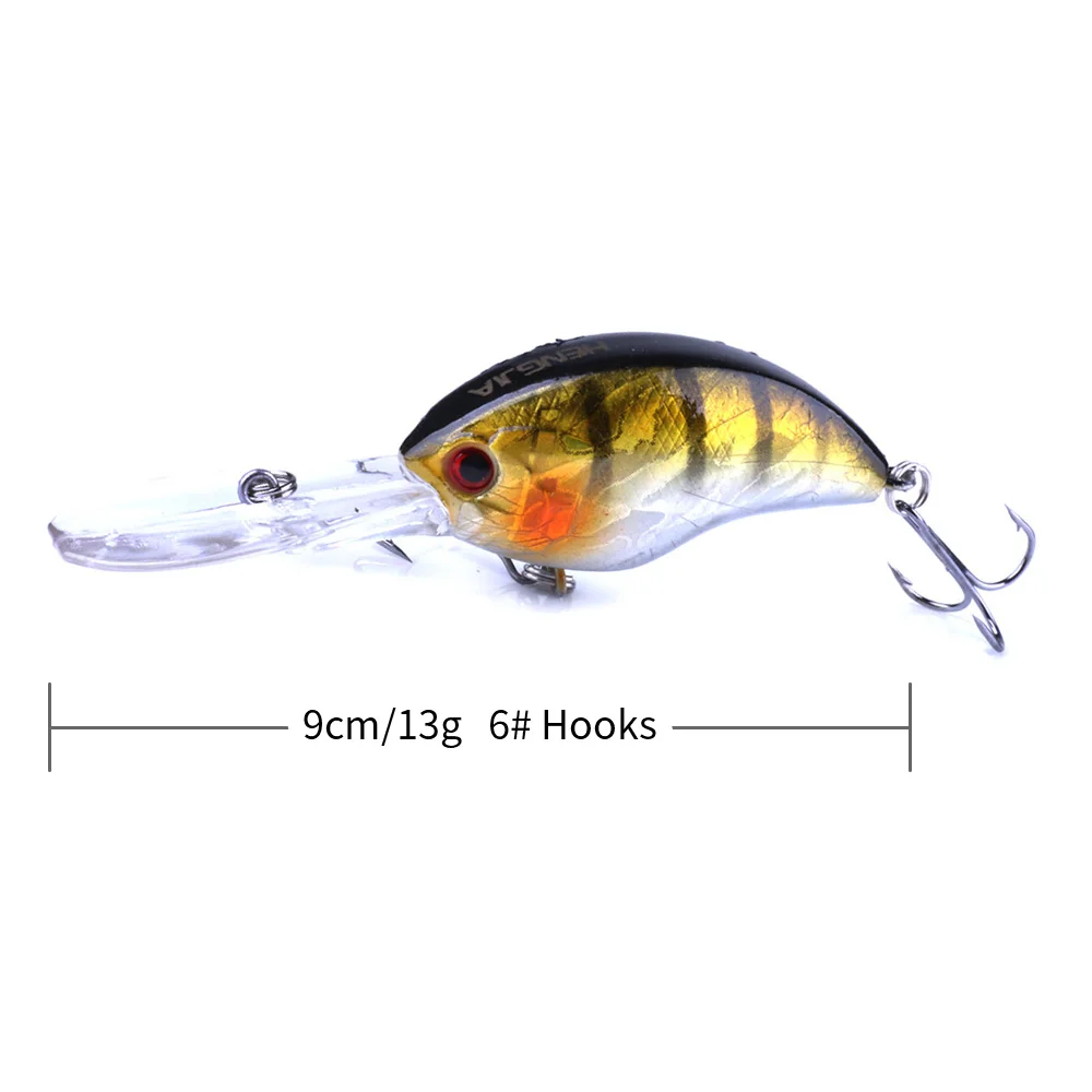 HENGJIA 2019 10pcs New fishing lure 9cm 13g Crank Plastic Hard bait 3D Eyes Artificial Wobbler Isca Tackle 6#hook with box | Спорт и