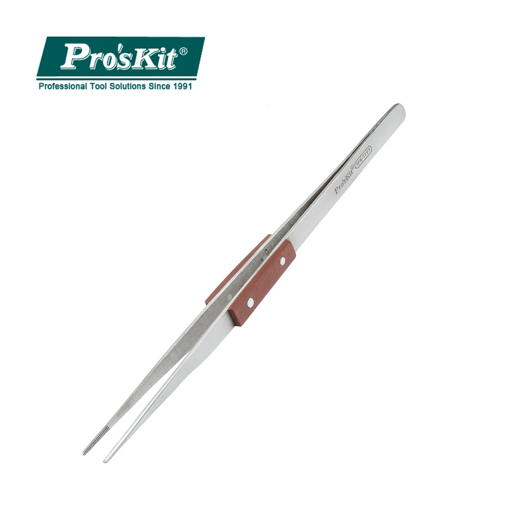 Пинцет Pro'sKit 1PK 119T с деревянной ручкой из нержавеющей стали тонким острым