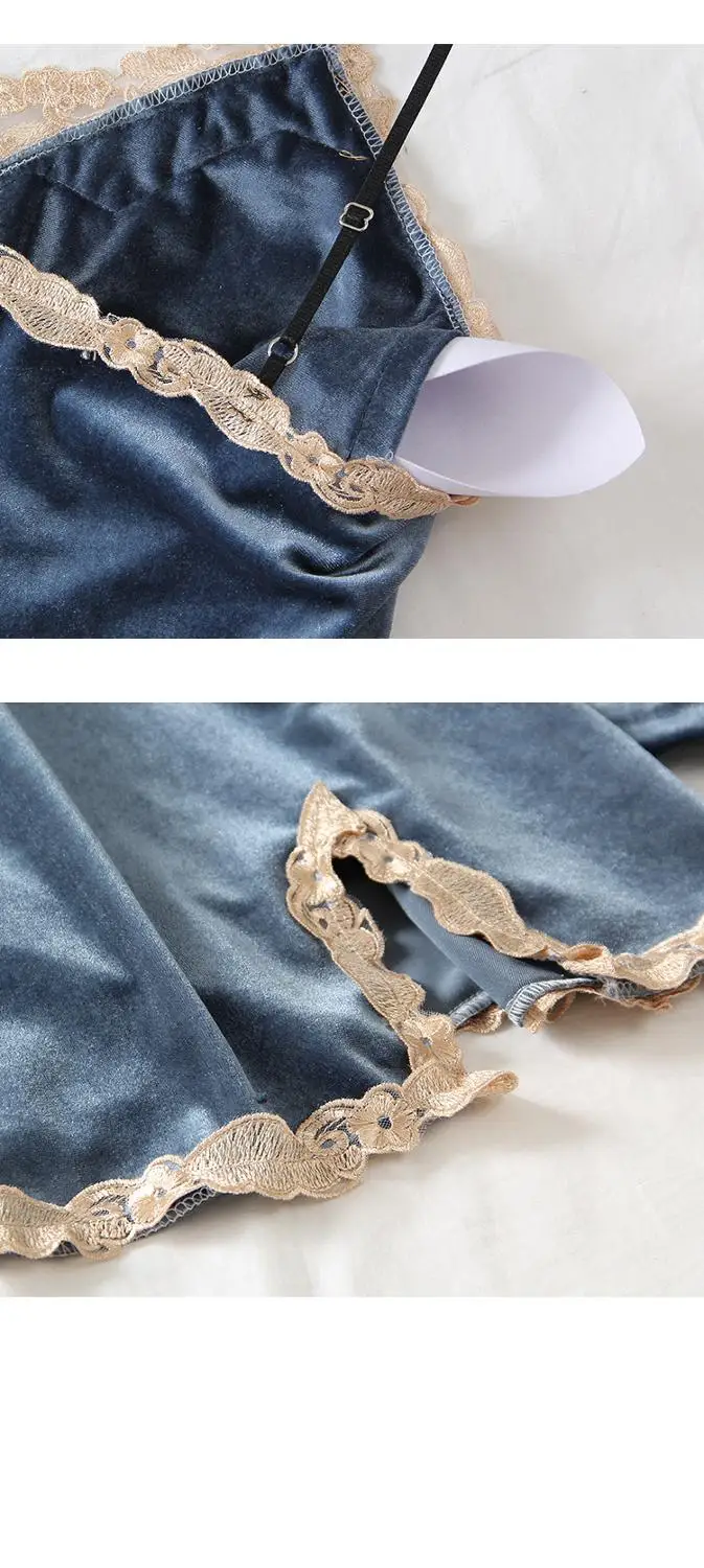 Женская пижама осенне зимний сексуальный комплект золотой Бархатный из четырех