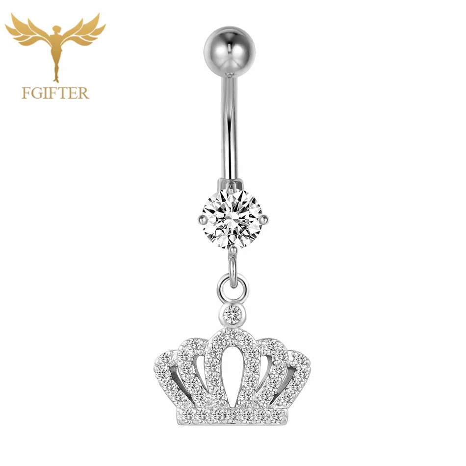 

G23titan Silver Color Crown Navel Rings Crystal 14G Titanium Barbell Sexy Body Jewelry piercing ombelic