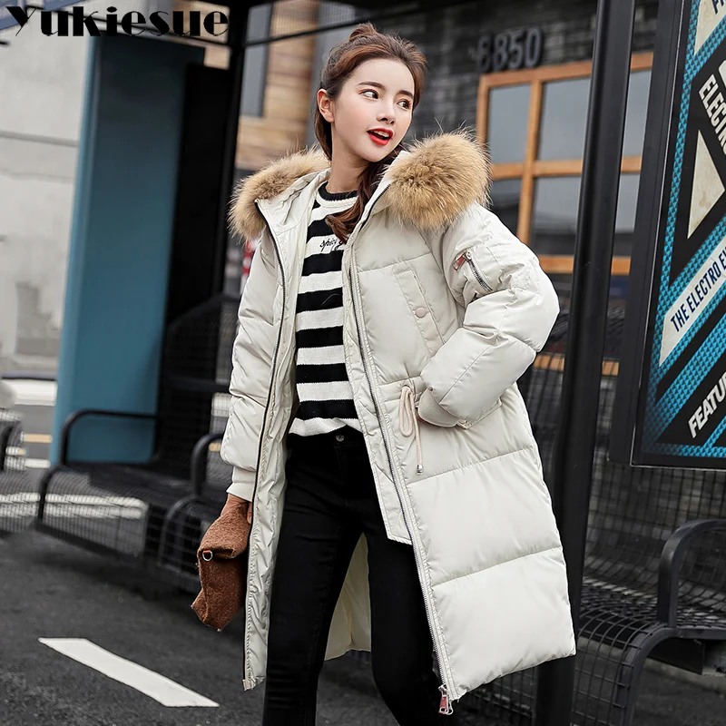 Теплое Стеганое пальто с большим мехом и капюшоном зимняя куртка для женщин 2018