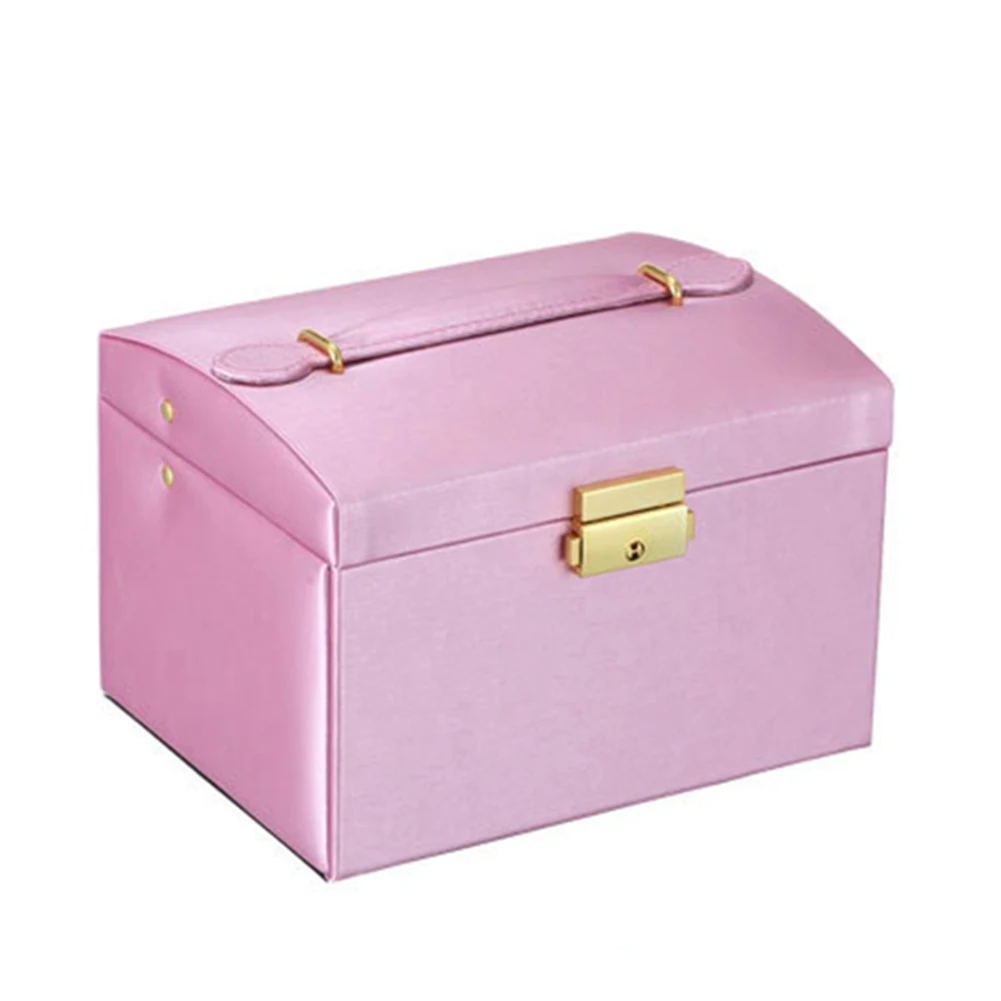 Фиолетовый Faux Leather Jewelry Box Necklace Earring Bracelet Storage Case Cabinet Large Jewelry Packaging Boxes with 2 drawers 3 layers - Цвет: Фиолетовый