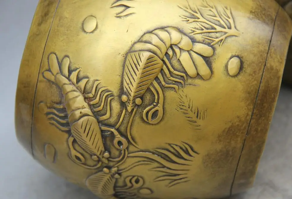 8 Marked Chinese Dynasty Palace Copper shrimp Macrura Prawn Pot Jar Crock Pair | Дом и сад