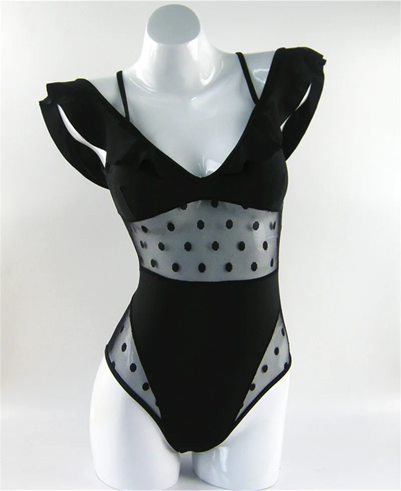 Сексуальный цельный купальник женский сетчатый бикини с бретельками