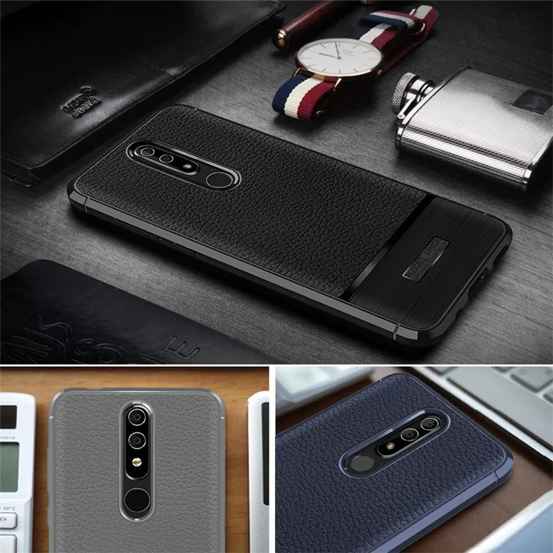 SRHE для Nokia 5 1 6 Plus чехол с текстурой личи кожа углеродное волокно мягкое