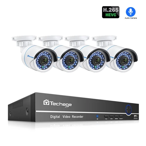 8CH NVR 4 Cameras Techage 8CH 1080P H.265 POE ip-камера NVR система 2MP аудио запись звука CCTV комплект видеонаблюдения IR Cut DIY комплект домашней безопасности - Цвет: 8CH NVR 4 Cameras