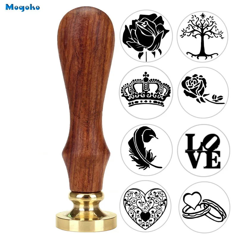 Mogoko восковая печать штемпели Роза из перьев дерево любовь кольцо Корона