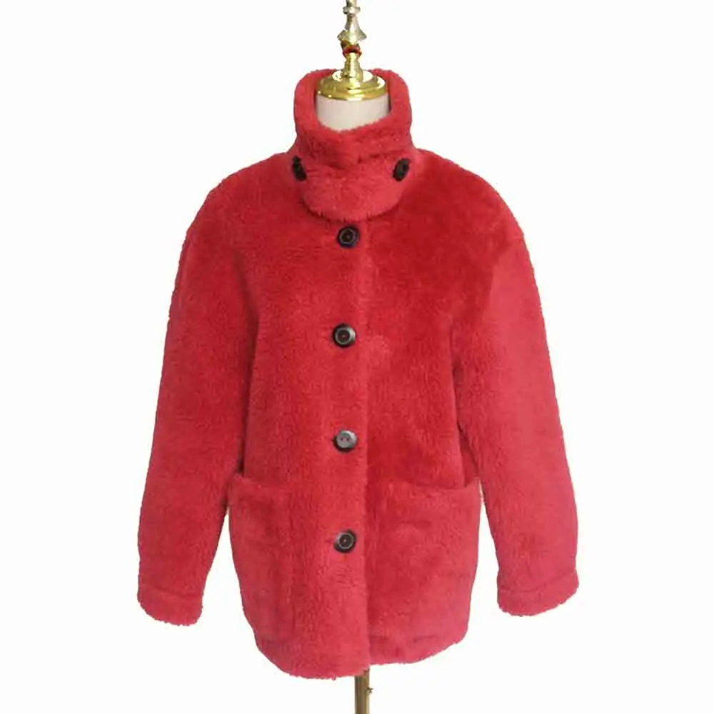 Short Red Элегантное меховое пальто женская мягкая меховая куртка плюшевое пальто с карманами Повседневная плюшевая верхняя одежда короткий и длинный дизайн - Цвет: Short Red