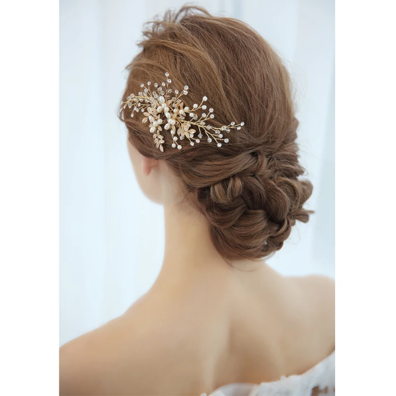 Ручной работы золотой свадебный гребень для волос кристалл украшение