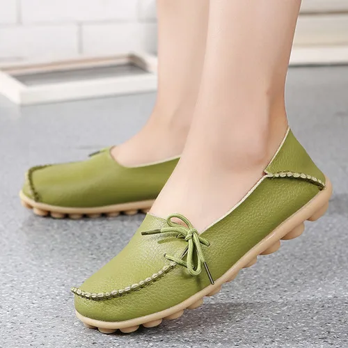 light green Женская обувь; кожаные лоферы без шнуровки; Однотонный светильник; женская летняя обувь на плоской подошве - Цвет: light green