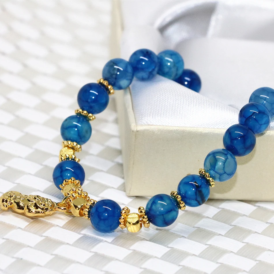 Высокое качество 8 мм нить браслеты из натурального камня оникс сердолик синий