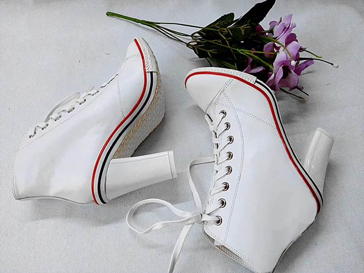 heel 6cm Г. Новая женская обувь из натуральной кожи женские демисезонные ботинки с перекрестной шнуровкой на высоком каблуке 6-8 см женские ботинки на шнуровке - Цвет: heel 6cm